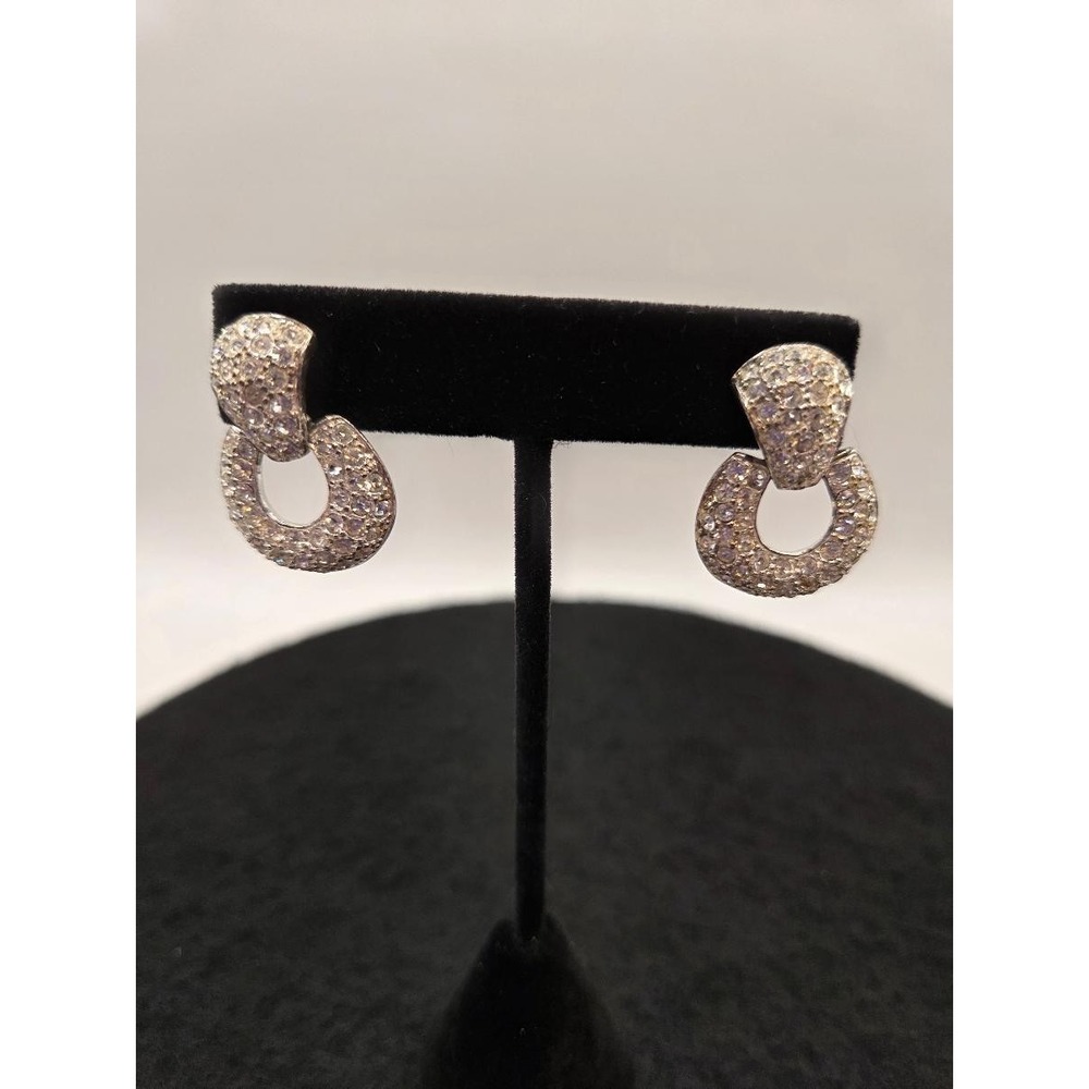 VTG Signed Roman Clear Crystal Pave Rhinestone Doorknocker Statement Earrings